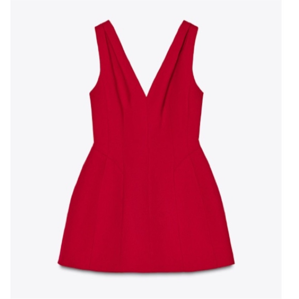 Zara NWT red v neck thick structured mini dress